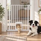 Vit hundgrind med kattlucka, 75–85 cm – produktbild