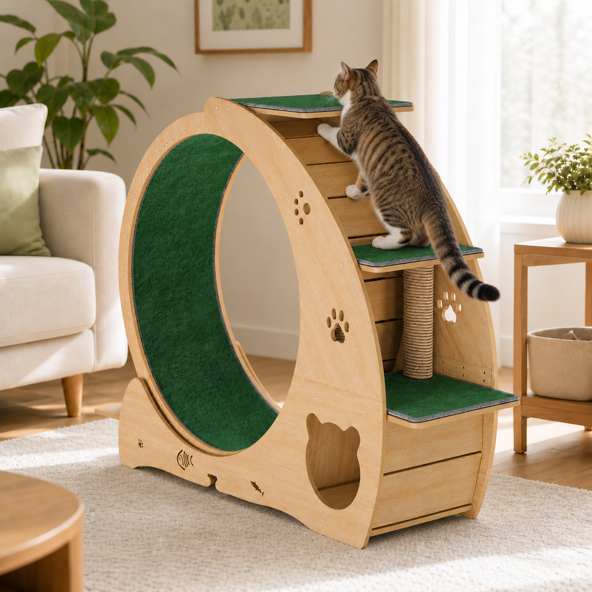 Katthjul med klättertorn och klösstation – produktbild