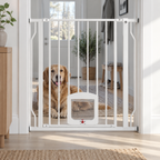Vit hundgrind med kattlucka, 75–85 cm – produktbild