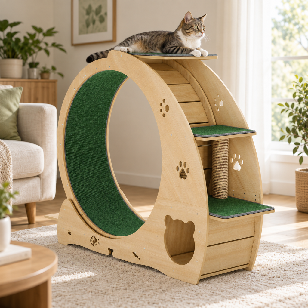 Katthjul med klättertorn och klösstation – produktbild