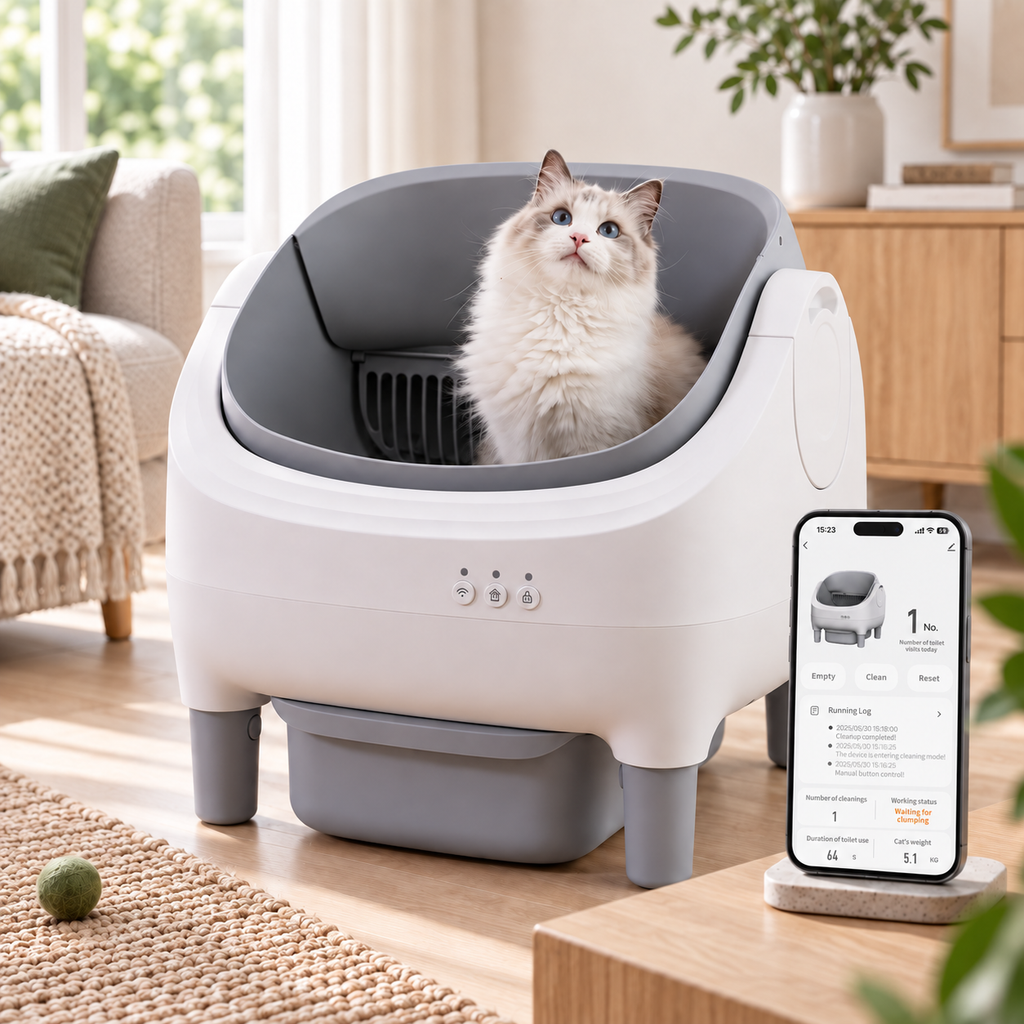 Självrengörande öppen kattlåda med appstyrning