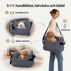 Grå hundbilstol som bilsäte, bärväska och bädd