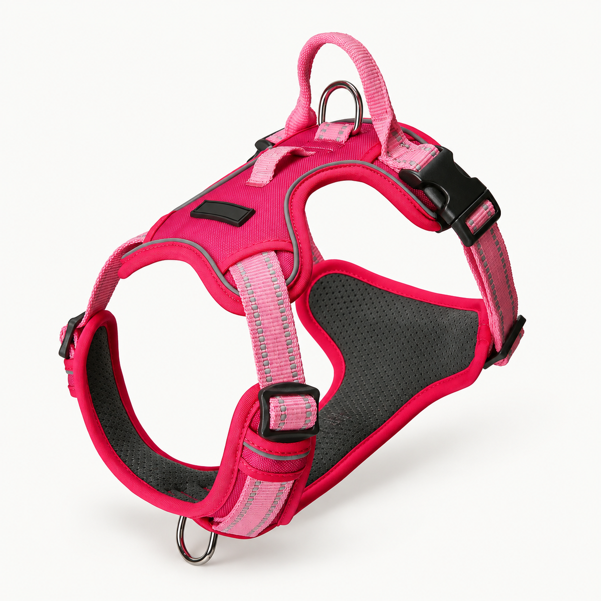 Fuchsia hundsele med reflexdetaljer och handtag