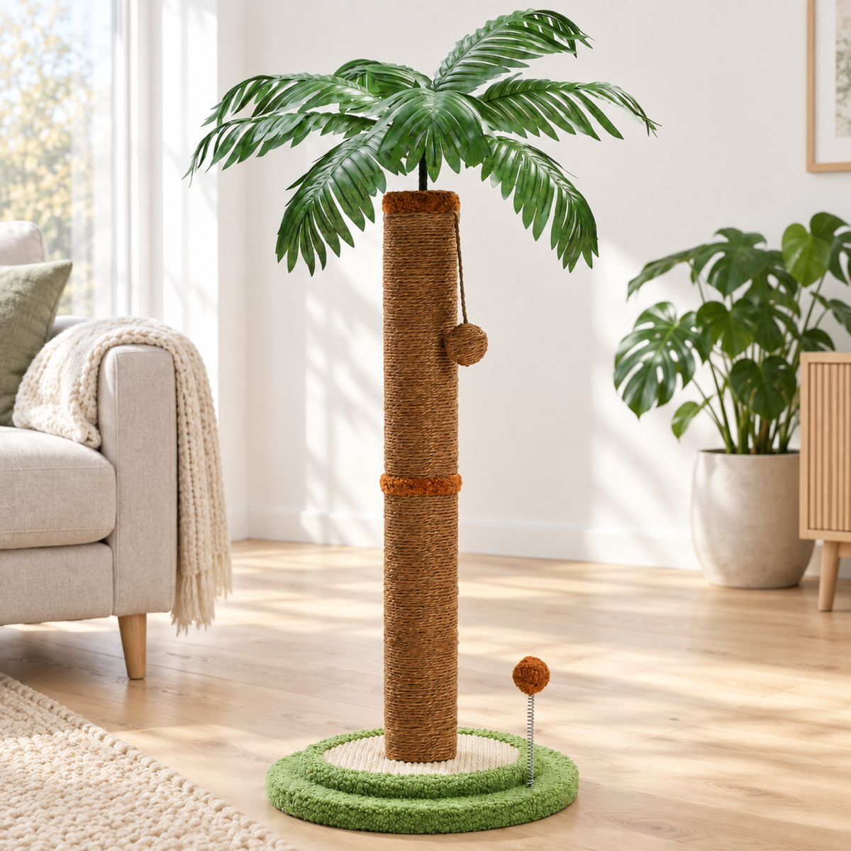 Palmformad klöspelare för katt, 85 cm – miljobild vardagsrum