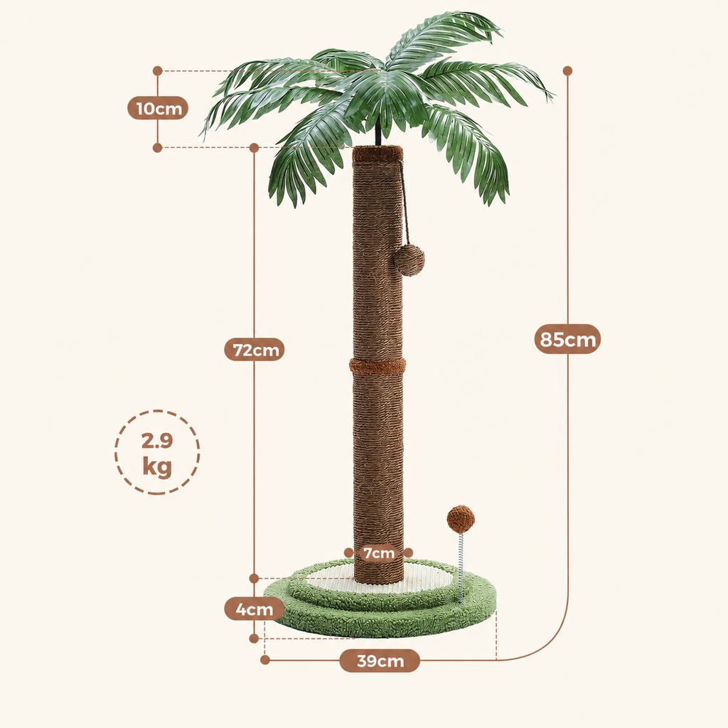 Måttbild för palmformad klöspelare med mått i centimeter