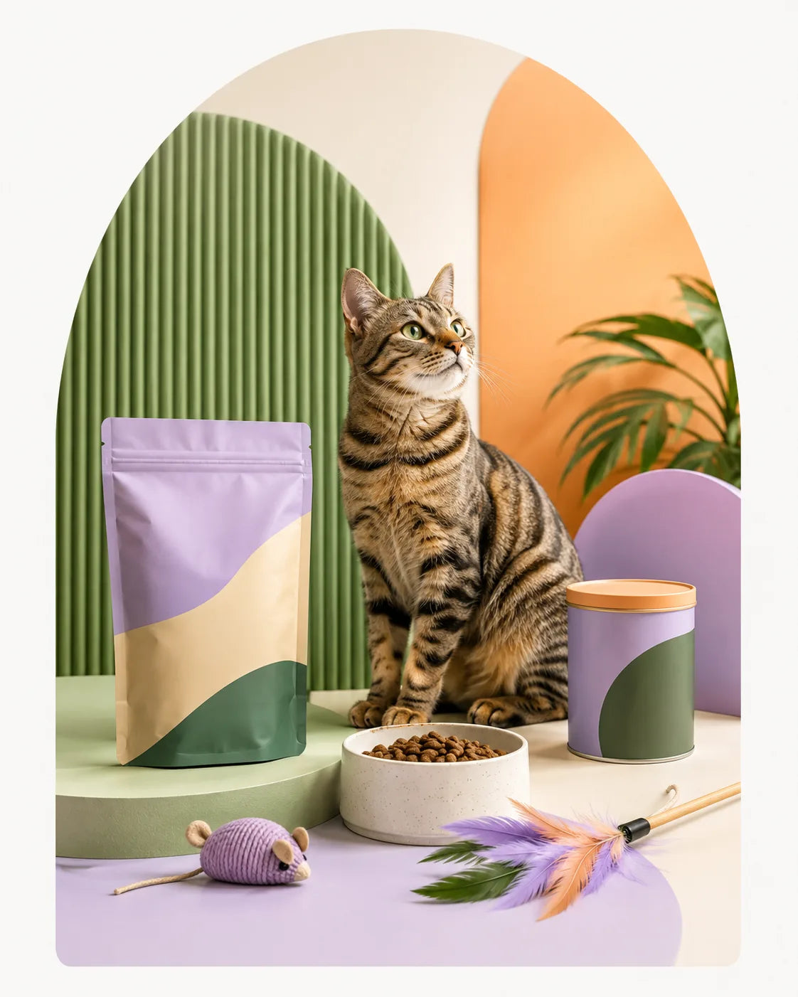 Katt och golden retriever med utvalda djurprodukter